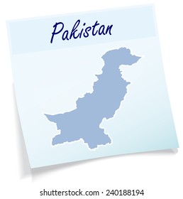 Map of Pakistan as sticky note in blue