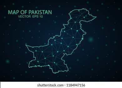 Map Pakistan. Wire Frame 3D mesh polygonal network line, design sphere,Pakistan map on dark background. Vector illustration eps 10.