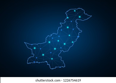 Map of Pakistan. Wire frame 3D mesh polygonal network line, design sphere, dot and structure. communications map of Pakistan. Vector Illustration EPS10.