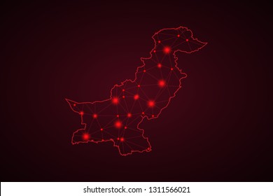 Map of Pakistan. Wire frame 3D mesh polygonal network line, design sphere, dot and structure. communications map of Pakistan. Vector Illustration EPS10. - Vector