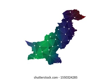 Map of Pakistan. Wire frame 3D mesh polygonal network line, design sphere, dot and structure. communications map of Pakistan. Vector Illustration EPS10.