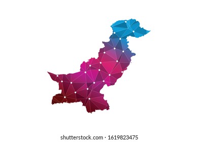 Map of Pakistan. Wire frame 3D mesh polygonal network line, design sphere, dot and structure. communications map of Pakistan. Vector Illustration EPS10.