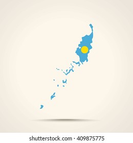 Map of Palau in Palau flag colors