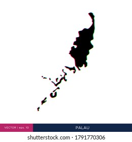 Map of Palau in multicolor style on the border vector design template