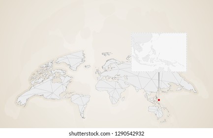 Map of Palau with neighbor countries pinned on world map. Abstract triangles World Map.