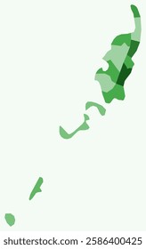 Map of Palau with regions. Just a simple country border map with region division. Green color palette. Flat Republic of Palau shape with administrative division. Vector illustration.