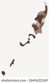 Map of Palau with regions. Just a simple country border map with region division. Brown color palette. Flat Republic of Palau shape with administrative division. Vector illustration.