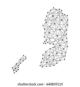 Map of Palestine from polygonal black lines and dots of vector illustration