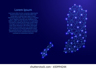 Map of Palestine from polygonal blue lines and glowing stars vector illustration