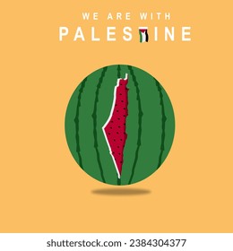 map, Palestinian flag and watermelon as a symbol of Palestinian resistance to the invaders