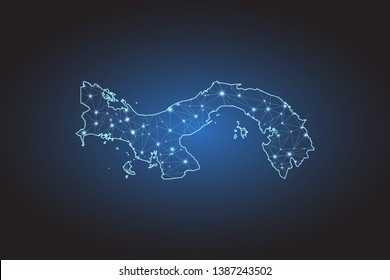 Map of Panama - Abstract mash line and point scales on circuit dark background. Wire frame 3D mesh polygonal network line, design sphere, dot and structure. Vector illustration eps 10.