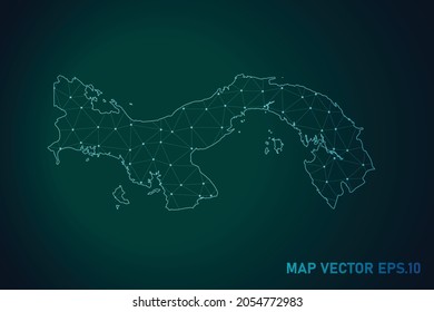Mapa de panama - Resumen de la línea de purga y de las escalas de puntos sobre el fondo de gradiente oscuro. Línea de red poligonal, esfera de diseño, punto y estructura de malla 3D del marco de cables. Ilustración vectorial eps 10.