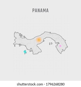 Mapa de Panamá con todos los estados y radar en el mapa. Cada ciudad tiene por separado para su diseño. Ilustración vectorial