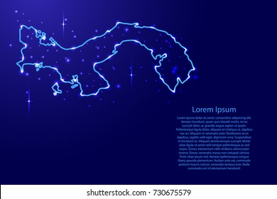 Map Panama from the contours network blue, luminous space stars for banner, poster, greeting card, of vector illustration