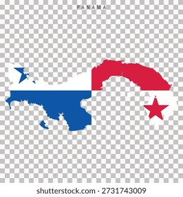 Map of Panama filled with national flag colors and stars, isolated on transparent background. Suitable for travel, geography, political or educational projects.