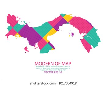 Map of Panama - Modern Geometric dots and lines background, colorful carving art - blue, yellow and violet. Vector illustration eps 10.