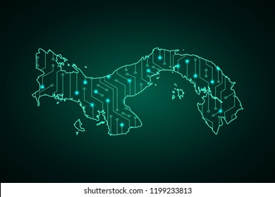 Map of Panama, network line, design sphere, dot and structure on dark background with Map Panama, Circuit board. Vector illustration. Eps 10