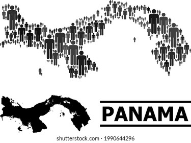 Mapa de Panamá para afiches políticos. abstracción de la población de vectores. Mapa de composición de Panamá diseñado de elementos de población. Concepto demográfico en variaciones de color gris oscuro.