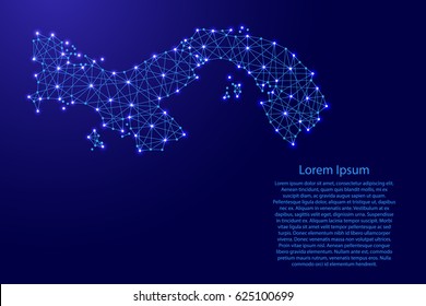 Map of Panama from polygonal blue lines and glowing stars vector illustration