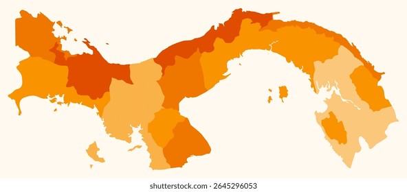 Map of Panama with regions. Just a simple country border map with regional division. Orange color palette. Blank Republic of Panama shape with administrative division. Vector illustration.