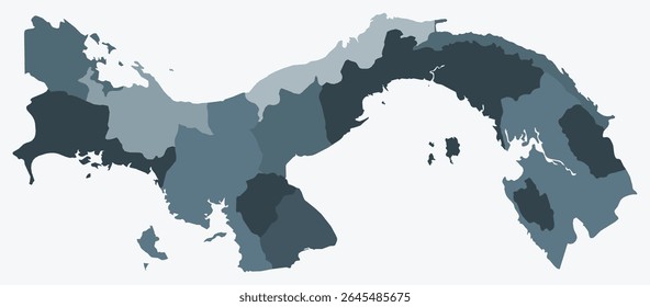 Map of Panama with regions. Just a simple country border map with region division. Blue grey color palette. Flat Republic of Panama shape with administrative division. Vector illustration.