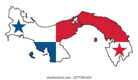Map of Panama in silhouette over a white background with the national flag icons inset