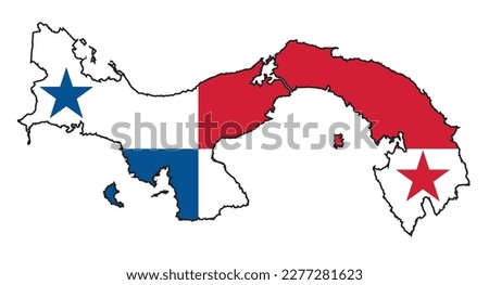 Map of Panama in silhouette over a white background with the national flag icons inset