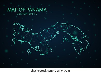 Map Panama. Wire Frame 3D mesh polygonal network line, design sphere,Panama map on dark background. Vector illustration eps 10.