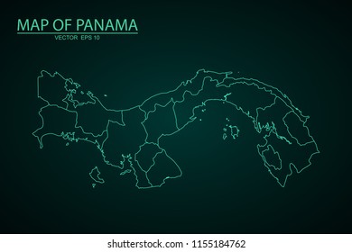 Map of Panama,Green map on dark background of map of Panama symbol for your web site design map. Vector illustration eps 10.