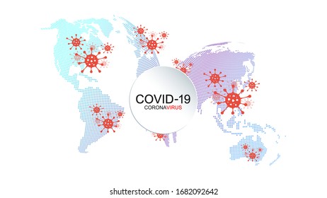 Map of pandemia spread Coronavirus, MERS-Cov, COVID-19, Novel coronavirus, 2019-nCoV. Global outbreak biological hazard risk of worldwide. Vector illustration