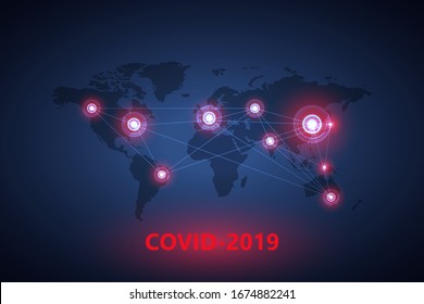 Map of pandemia spread Coronavirus.Virus Covid -19. Epidemic outbreaks worldwide. Vector illustration.