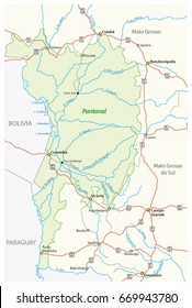 Map Pantanal, the largest tropical wetland in the world, Brazil