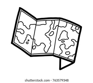 map paper / cartoon vector and illustration, black and white, hand drawn, sketch style, isolated on white background.