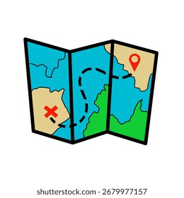 map paper illustration. navigation map icon. map paper folding vector. travel route in map.