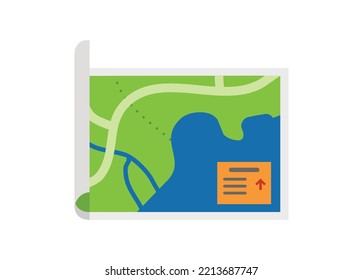 Map Paper. Rolled Map Paper On The Left Side. Simple Flat Illustration