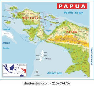 Map of Papua Indonesia with two provinces, West Papua and Papua