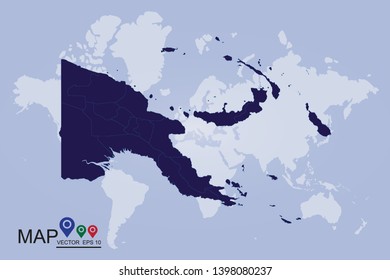 Map of Papua New Guinea - Blue Geometric Rumpled Triangular , Polygonal Design For Your . Vector illustration eps 10. - Vector