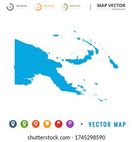 Map of Papua New Guinea blue and set pin icon.