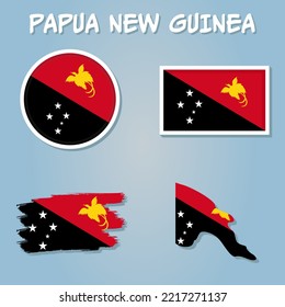 Map of Papua New Guinea with flag, outline map.