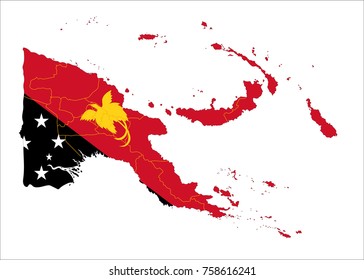 Map Of Papua New Guinea With Flag Isolated On White Background.