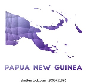 Map of Papua New Guinea. Low poly illustration of the country. Purple geometric design. Polygonal vector illustration.