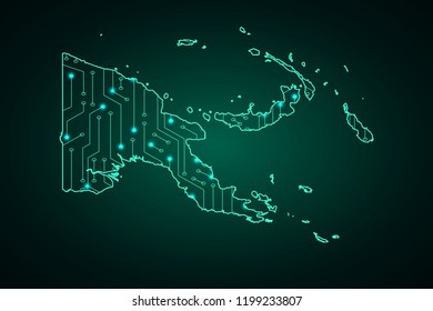 Map of Papua new guinea, network line, design sphere, dot and structure on dark background with Map Papua new guinea, Circuit board. Vector illustration. Eps 10