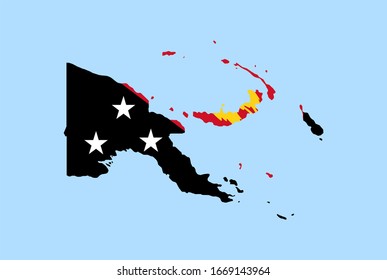 Map of Papua New Guinea on a blue background, Flag of Papua New Guinea on it.