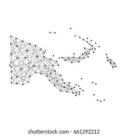 Map of Papua New Guinea from polygonal black lines and dots of vector illustration
