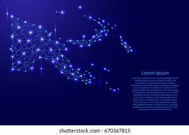 Map of Papua New Guinea from polygonal blue lines and glowing stars vector illustration