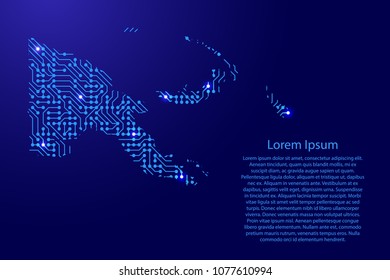 Map Papua New Guinea from printed board, chip and radio component with blue star space on the contour for banner, poster, greeting card, of vector illustration.