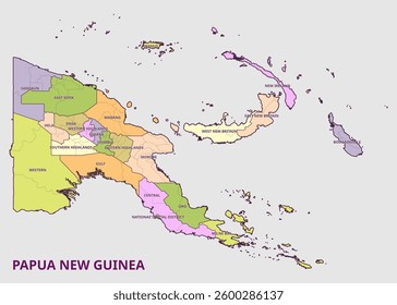 Map of Papua New Guinea showing political regions and provinces