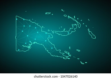 Map of Papua new guinea. Wire frame 3D mesh polygonal network line, design sphere, dot and structure. communications map of Papua new guinea. Vector Illustration EPS10.