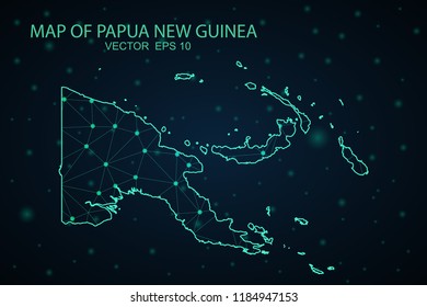Map Papua new guinea. Wire Frame 3D mesh polygonal network line, design sphere,Papua new guinea map on dark background. Vector illustration eps 10.