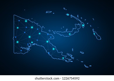 Map of Papua new guinea. Wire frame 3D mesh polygonal network line, design sphere, dot and structure. communications map of Papua new guinea. Vector Illustration EPS10.